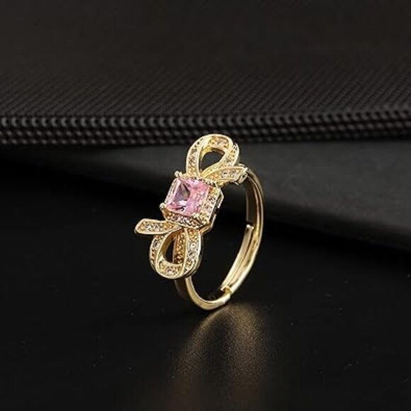 Neiman Marcus 18k Gold Plated Simulated Pink Diamond Knot Ring - Picture 1 of 3